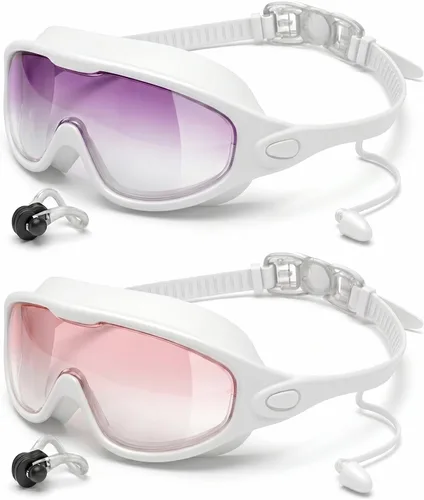 Miniatura 26 de Swim Goggles 2 Pack, Wide View Anti Fog&UV Swimming Goggles for Audlt, No Leaking Swim Glasses for Men Women Kids Aqua & Plata Brillante