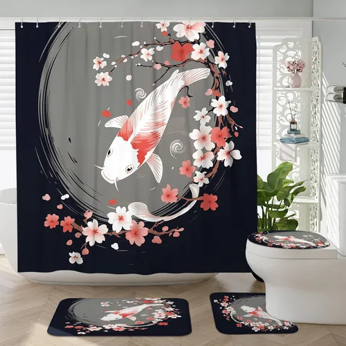 Miniatura 37 de Cortina de ducha japonesa Fuji Mountain de cerezo asiático, cortina de ducha con diseño de anime, decoración de baño, tela de poliéster, 62 x 72 Azul