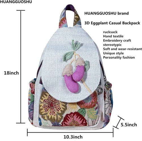 Miniatura 163 de HUANGGUOSHU Mochila de algodón tejida de algodón bohemio con bordado de lona estilo bohemio con múltiples bolsillos retro linda mochila cartera