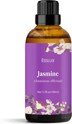 ESSLUX - Aceite esencial de jazmín, 3.3 onzas líquidas, aceites esenciales de aromaterapia para difusor, masaje, jabón, fabricación de velas,