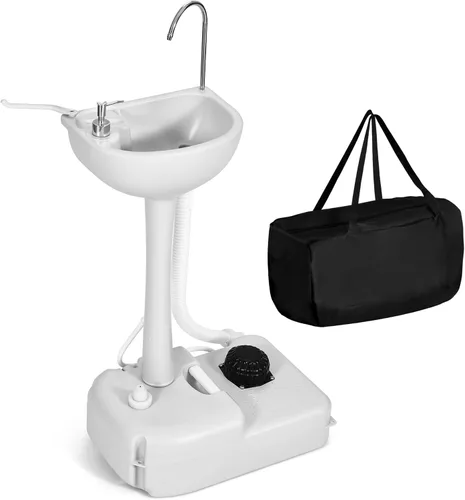 Miniatura 11 de Fregadero portátil para acampar, estación de lavado de manos, soporte de lavabo de 20 litros con ruedas rodantes, dispensador de jabón, soporte