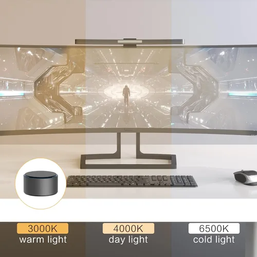 Miniatura 7 de Barra de luz curva para monitor ONWAY con control remoto inalámbrico, barra de luz para monitor con atenuación automática y base para cámara