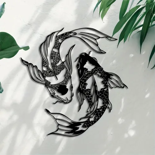 YBLCOZYC 2 piezas de arte de pared de pez koi, escultura de pescado de Feng Shui de metal, adorno colgante para interiores y exteriores, con regalo