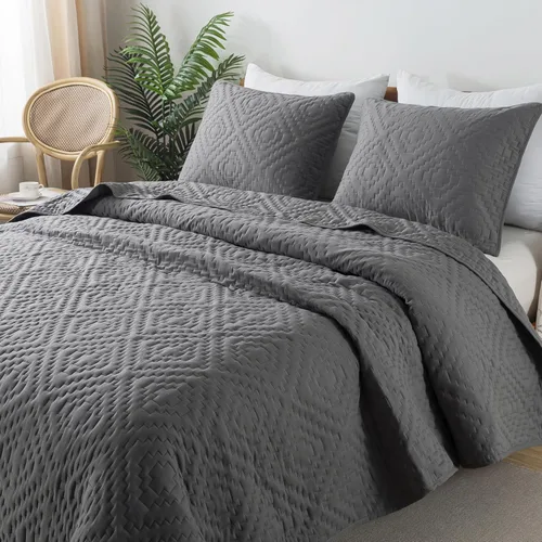 Miniatura 14 de Juegos de ropa de cama acolchados beige tamaño Queen con fundas de almohada, colcha cubrecama ligera y suave color crema tostado, manta acolchada