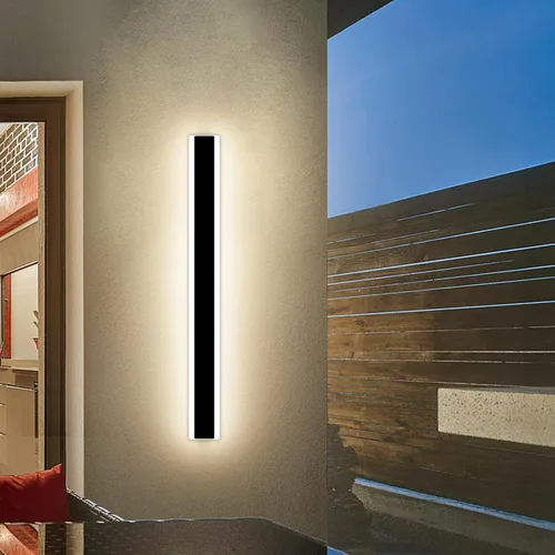 Miniatura 69 de Luz de pared exterior moderna de 47 pulgadas, accesorios de iluminación exterior de acrílico negro de 3000K, montaje en pared, luces de porche