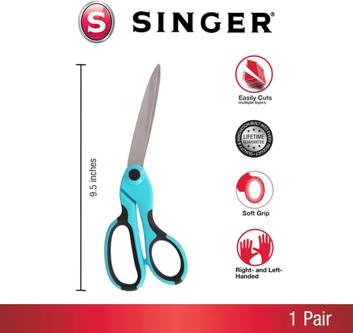 Miniatura 4 de SINGER 00562 ProSeries - Tijeras de costura dobladas resistentes, 9-1/2 pulgadas, color verde azulado, para cortar tela, mezclilla, papel y más