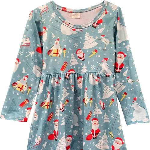 Miniatura 9 de Vestido de Navidad para niña pequeña, muñeco de nieve, árboles de Navidad, camión, a cuadros, reno, Papá Noel, vestido de invierno hasta la rodilla