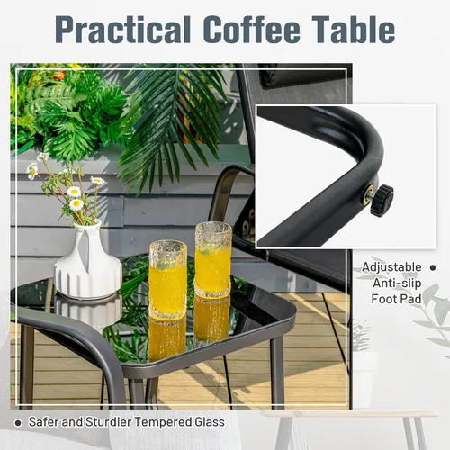 Miniatura 7 de Tangkula Juego de 3 piezas de bistró para exteriores, sillas apilables para patio con respaldo ajustable y plegable, reposacabezas extraíble y mesa