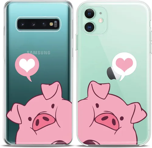 Miniatura 2 de Fundas a juego para parejas compatibles con iPhone 16 15 14 13 12 11 Pro Max Mini Xs X 6s 8 Plus 7+ Xr 10 SE 5 Pink Coon Pigs Kawaii Funda de Pareja