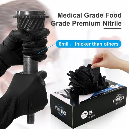 Miniatura 7 de FINITEX Guantes desechables de nitrilo negro para examen médico, 100/1000 unidades, 6.3 mil sin polvo, sin látex, guantes para alimentos Negro