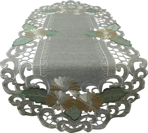 Miniatura 4 de Tapete redondo o mantel individual con margarita dorada sobre arpillera verde salvia, material de lino, tamaño 7 pulgadas