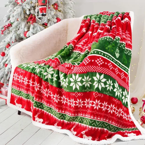 Touchat - Manta Roja Sherpa de Navidad, Manta Suave, Esponjosa y Cálido, Manta de Microfibra de Felpa de Franela para Sofá Cama (50" X 60", Rojo y
