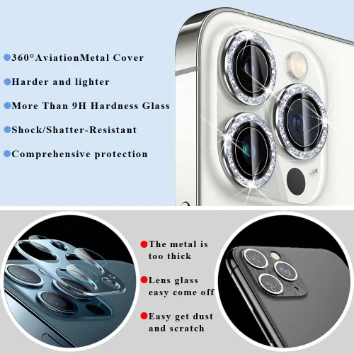 Miniatura 5 de Protector de lente de cámara brillante compatible con iPhone 13 Pro (6.1 pulgadas)/13 Pro Max (6.7 pulgadas), vidrio templado ultra