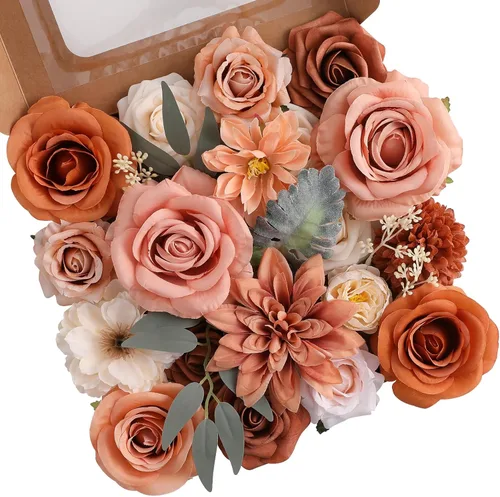 Miniatura 26 de Floweroyal Flores artificiales, rosas falsas, dalia con tallos para ramos de novia, baby shower, arreglo floral, centros de mesa, decoración