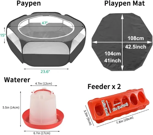Miniatura 7 de Amakunft Caja de Cría 5 en 1 para Pollitos Pequeños Animales con Estera, Bebedero y Comedero Plegable Tienda de Juego para Pollos y Patos