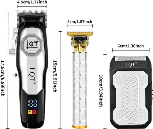Miniatura 8 de Juego de cortapelos y recortadora de barba profesional inalámbrica para hombres, pantalla LED y batería de larga duración, palanca ajustable