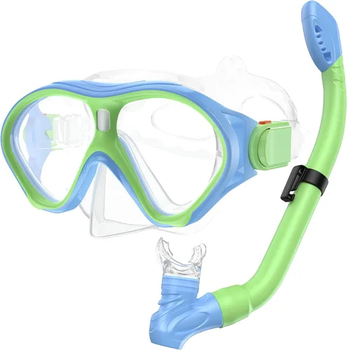 Miniatura 9 de Gintenco Equipo de esnórquel para niños, juego de esnórquel para niños de 6 a 14 años, gafas de natación de vidrio templado antivaho antifugas