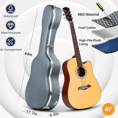 Miniatura 2 de CAHAYA Funda para guitarra acústica ABS resistente al agua, funda rígida de 41 pulgadas, bolsa de concierto de 0.6 pulgadas de grosor, acolchado Azul