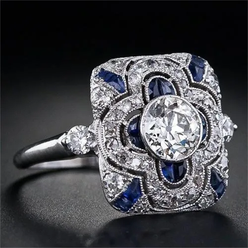 Miniatura 2 de Anillo de plata de ley 925 con zafiro brillante natural, piedras preciosas azules, circonita cúbica, anillo de compromiso de eternidad lujoso