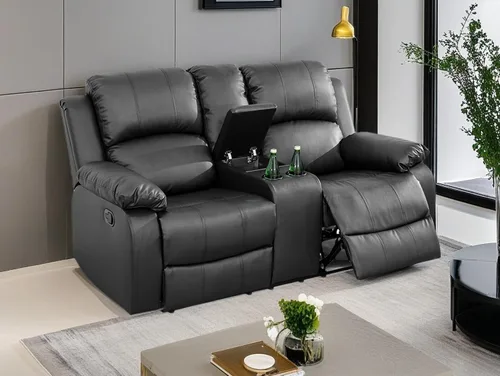 Miniatura 57 de Sofá reclinable manual moderno, sofá reclinable de cuero de 3 plazas, sofá reclinable de sala de estar, sofá con portavasos y mesa abatible