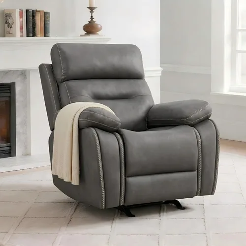 KISLOT Silla reclinable de cuero manual, sofá balancín para adultos con brazo acolchado para sala de estar, dormitorio, asiento de cine en casa