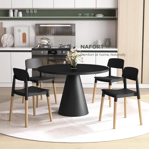 Miniatura 2 de NAFORT Juego de 4 sillas de comedor, modernas sillas de cocina negras con patas de madera maciza, respaldo ergonómico, asiento moldeado más ancho