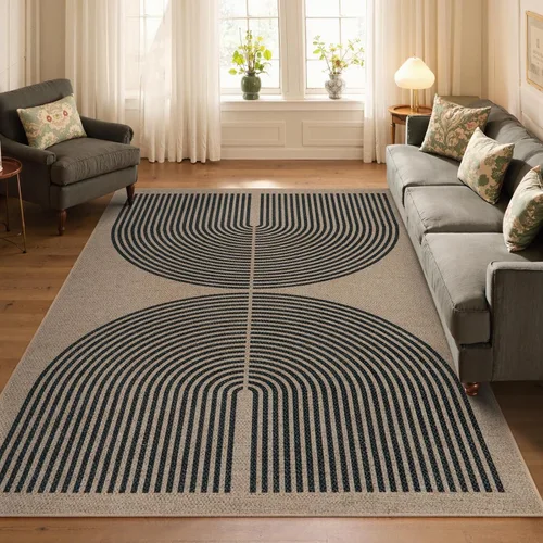 Miniatura 6 de Lahome Alfombra Moderna de Yute Arcoíris Fácil, Alfombras Lavables 5x7 para Sala de Estar Dormitorio Casa Rural Negra Interior Exterior Alfombra