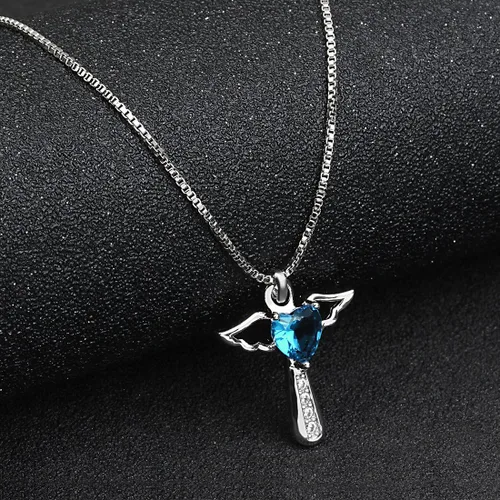 Miniatura 5 de Ckysee Angel Birthstone Necklaces Heart Cross Necklace for Girls Kids Women Cubic Zirconia Angel Wing Birthstone Heart Charm Pendant Necklace Gifts