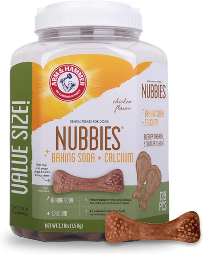 Miniatura 10 de Arm & Hammer for Pets Nubbies Golosinas Dentales Bicarbonato de sodio Calcio Nubbed Texture Scrubs Placa Tartar Sabor Pollo Refresca el Aliento