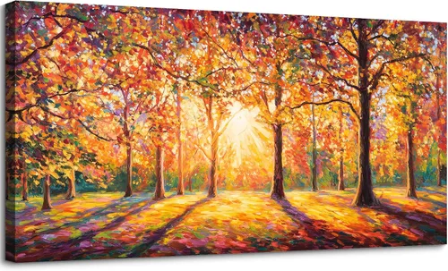 Miniatura 12 de SLYCAY Lienzo grande con árbol de la vida dorado para pared, pintura de paisaje, naturaleza, nieve, montaña, lago, paisaje, decoración de pared