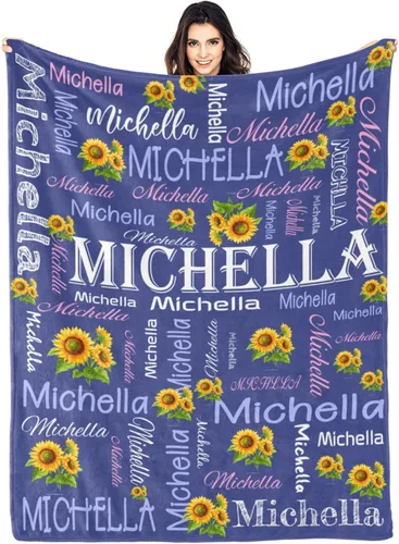 Miniatura 21 de Manta personalizada con nombre, manta personalizada con nombre, mantas personalizadas con texto, mantas de girasol, regalo personalizado para el día