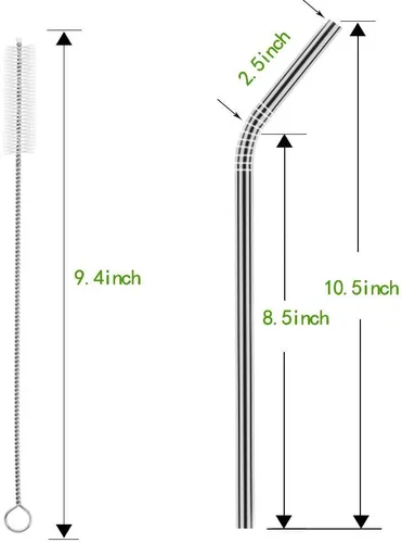 Miniatura 2 de Bent - Juego de 10 popotes de acero inoxidable, reutilizables, 10.5 pulgadas de largo y 0.24 pulgadas de diámetro para vaso de 30 onzas y vaso de 20