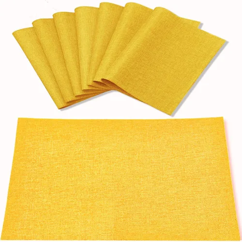 Miniatura 8 de Juego de 8 manteles individuales de tela tipo lino, lavables a máquina, resistentes al calor, sin arrugas, de poliéster grueso, para cocina, mesa