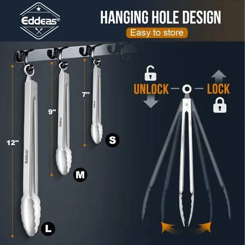Miniatura 7 de Eddeas Pinzas para Cocinar - Pinzas de Cocina Totalmente de Metal Resistentes al Calor 600 Grados Fahrenheit, Pinzas de Acero Inoxidable con Cierre