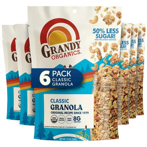 Miniatura 10 de Grandy Organics Granola clásica, cereal de granola orgánico certificado, bajo en azúcar, hecho con avena, semillas de calabaza, nueces y anacardos