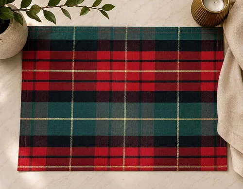Miniatura 2 de Fennco Styles Juego de 4 manteles individuales clásicos de tartán rojo y verde, 14 pulgadas de ancho x 20 pulgadas de largo, juego de 4 manteles
