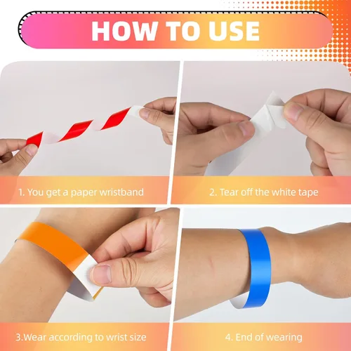 Miniatura 4 de 500 pulseras de papel para eventos, pulseras de fiesta de neón impermeables, bandas adhesivas para identificación de conciertos clubes, pulseras 10