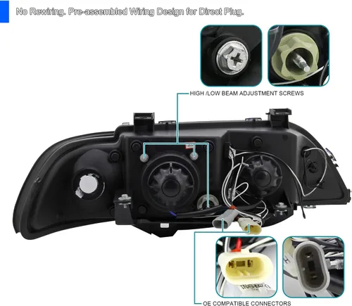 Miniatura 4 de SPEC-D TUNING Faros delanteros LED de doble ángel con proyector, cromados, compatibles con modelos BMW E39 5-Series 1996-2003 sin faros OE de xenón