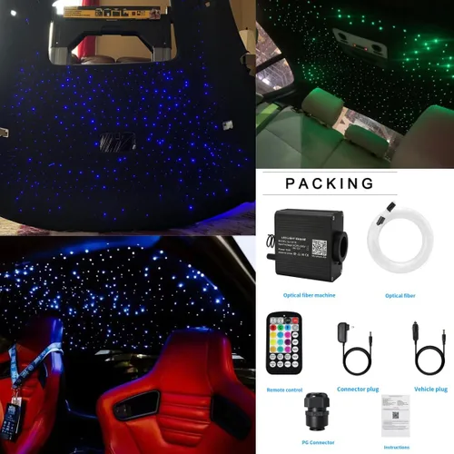 Miniatura 7 de AZIMOM 16W Twinkle & Sound Activado 450pcs*0.076cm*2.99m Kits de Luminarias de Fibra Óptica de Estrellas para Techo de Coche Hogar, Motor de Luz