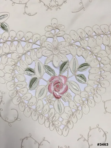Miniatura 5 de Creative Linens Mantel bordado floral rosa rosa 70x120 rectangular y 12 servilletas beige primavera pastel mantel