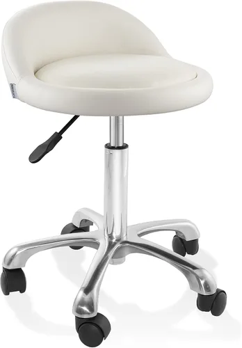 Saloniture Taburete hidráulico rodante con respaldo bajo – Silla giratoria ajustable para spa, tienda, salón, masaje u oficina médica, color crema