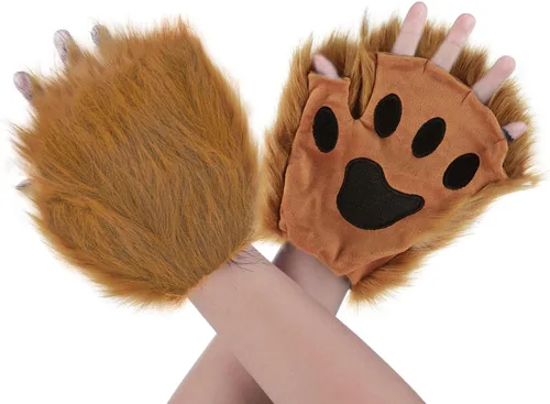Miniatura 26 de Guantes de garra para disfraz de Halloween, medio dedo, lobo, oso, gato, guantes, guantes de piel sintética para mascarada, cosplay, utilería de mano