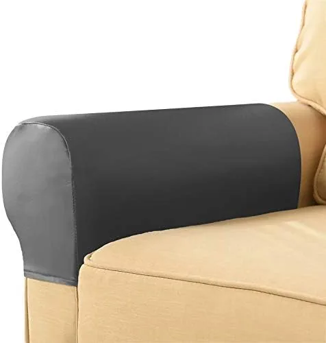 Miniatura 11 de EIVMAX Juego de 2 fundas elásticas impermeables de piel sintética para reposabrazos para sillas y sofás, fundas para sillón reclinable, Negro