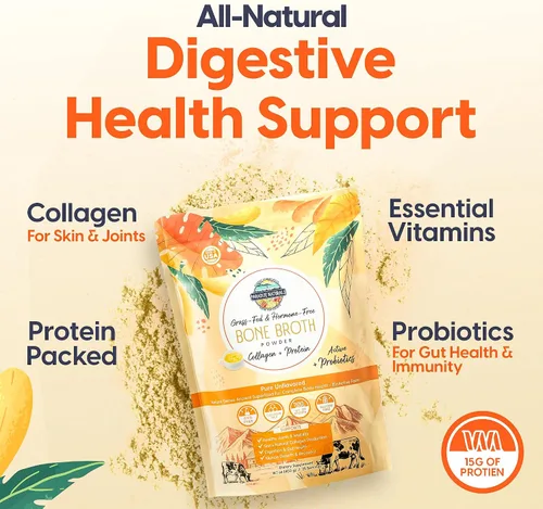 Miniatura 4 de Paradise Naturals Polvo de caldo de huesos de ternera 100% alimentado con pasto natural + probióticos activos, colágeno, 15g de proteína, sin OGM