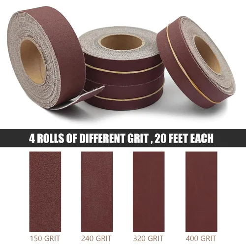 Miniatura 3 de Rollos de papel de lija de gancho y bucle, 4 granos de papel de lija abrasivo de 1 pulgada x 20 pies, papel de arena surtido con dispensador 150
