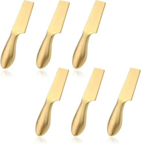 Miniatura 9 de JASHII Juego de 6 cuchillos esparcidores de mantequilla de queso dorado, juego de espátula de mermelada de una sola pieza, juego de cuchillos