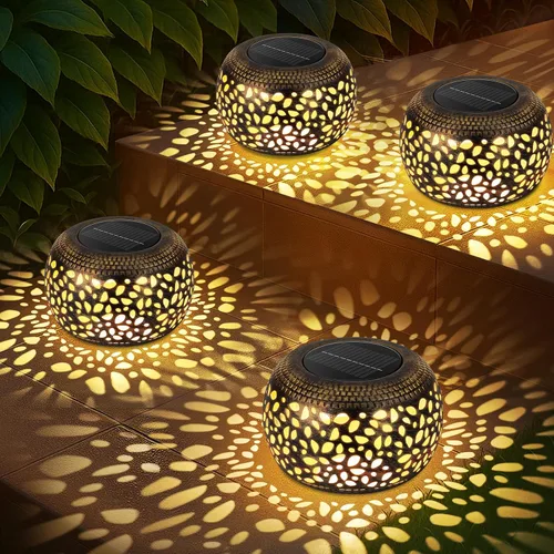 Miniatura 8 de Farol solar para decoración de patio al aire libre: faroles solares para exteriores, impermeables, ahuecados, retro, metal, alimentados por energía