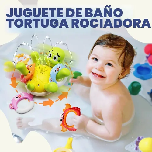 Miniatura 3 de Sizobi Juguetes de Baño para Bebés, Juguete de Baño de Tortuga Recargable con Rociador para Niños Pequeños con 5 Anillos, Juguete de Rociador