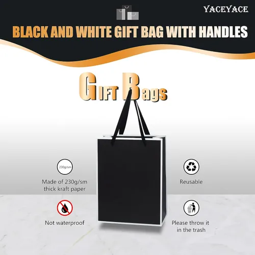 Miniatura 5 de YACEYACE Bolsas de regalo negras con asas, 10 bolsas a granel de 8 x 4 x 10.5 pulgadas para fiestas, cumpleaños, bodas, venta al por menor