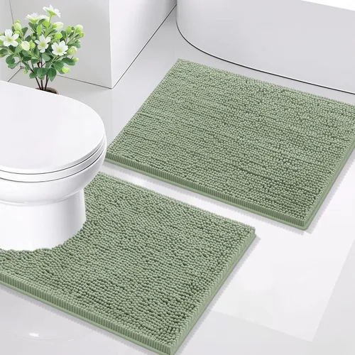 Miniatura 80 de Smiry Juego de 2 alfombras de baño, felpilla suave y absorbente, lavable a máquina, antideslizantes, para bañera, ducha y suelo